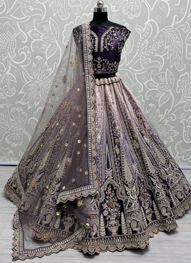 Velvet Purple  Bridal Wear Embroidery Work Lehenga Choli